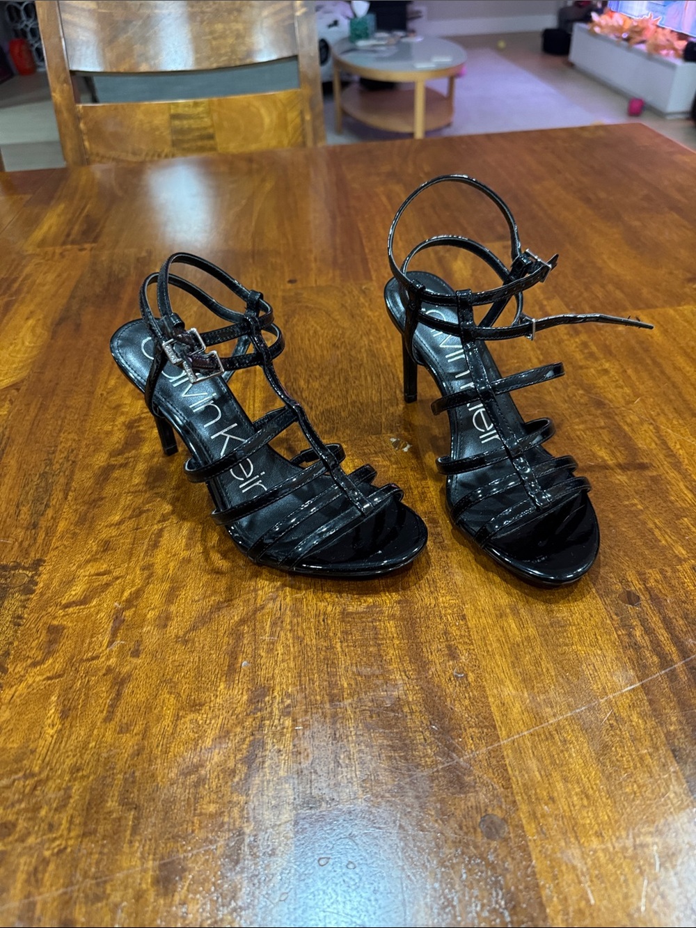 Calvin Klein Black Patent Strappy Heeled Sandals size 6M